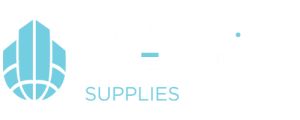 stud track and ceiling supplies logo in white and light blue